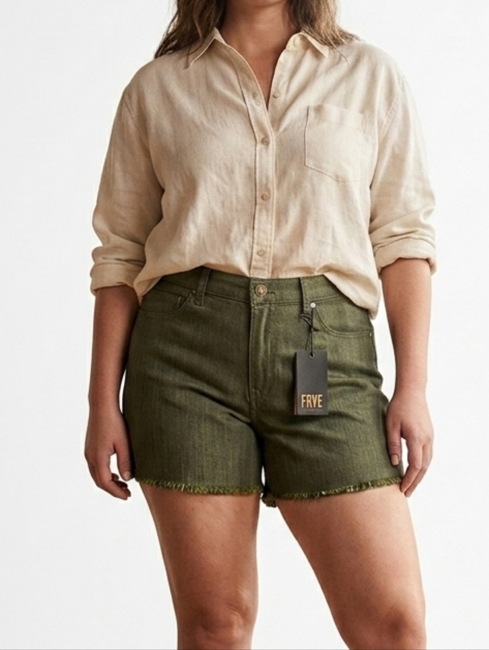 FRYE Olive Green Denim Cutoff Shorts